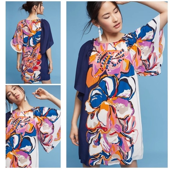 Anthropologie Dresses & Skirts - EUC Anthropologie Maeve Floral Vero Flutter Sleeves Silk Shift Dress Small​​​​​